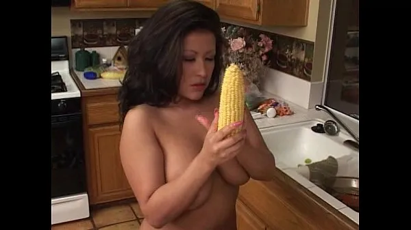 Big Fat brunette inserts corn and cucumbers in pussy mega Clips