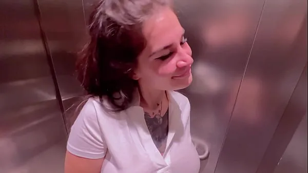 Big Beautiful girl Instagram blogger sucks in the elevator of the store and gets a facial mega Clips