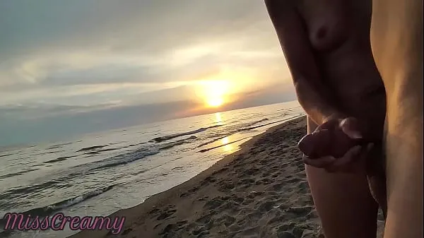 Big French Milf Blowjob Amateur on Nude Beach public to stranger with Cumshot 02 - MissCreamy mega Clips