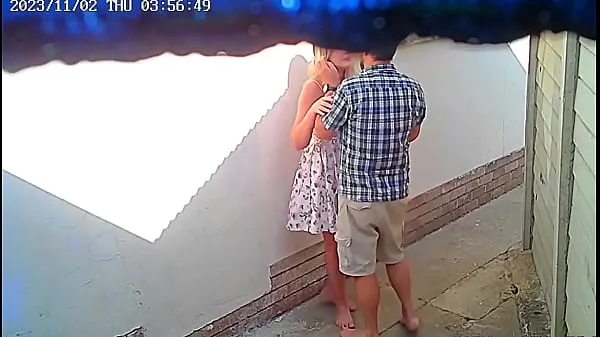큰 Cctv camera caught couple fucking outside public restaurant 메가 클립