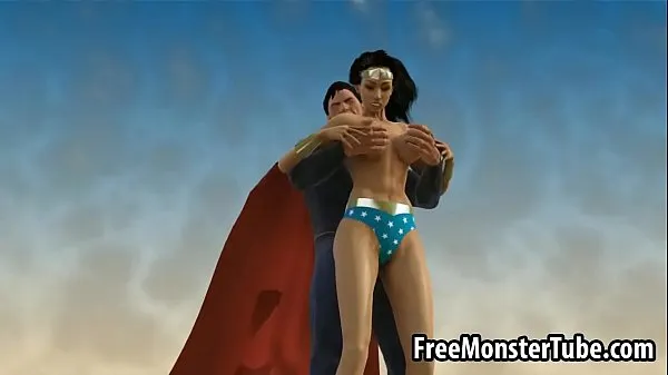 Büyük 3D Wonder Woman sucking on Superman's hard cock mega Klip